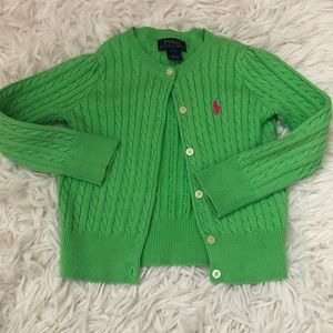 Polo Ralph Lauren Girls sweater cotton green mini cable cardigan
